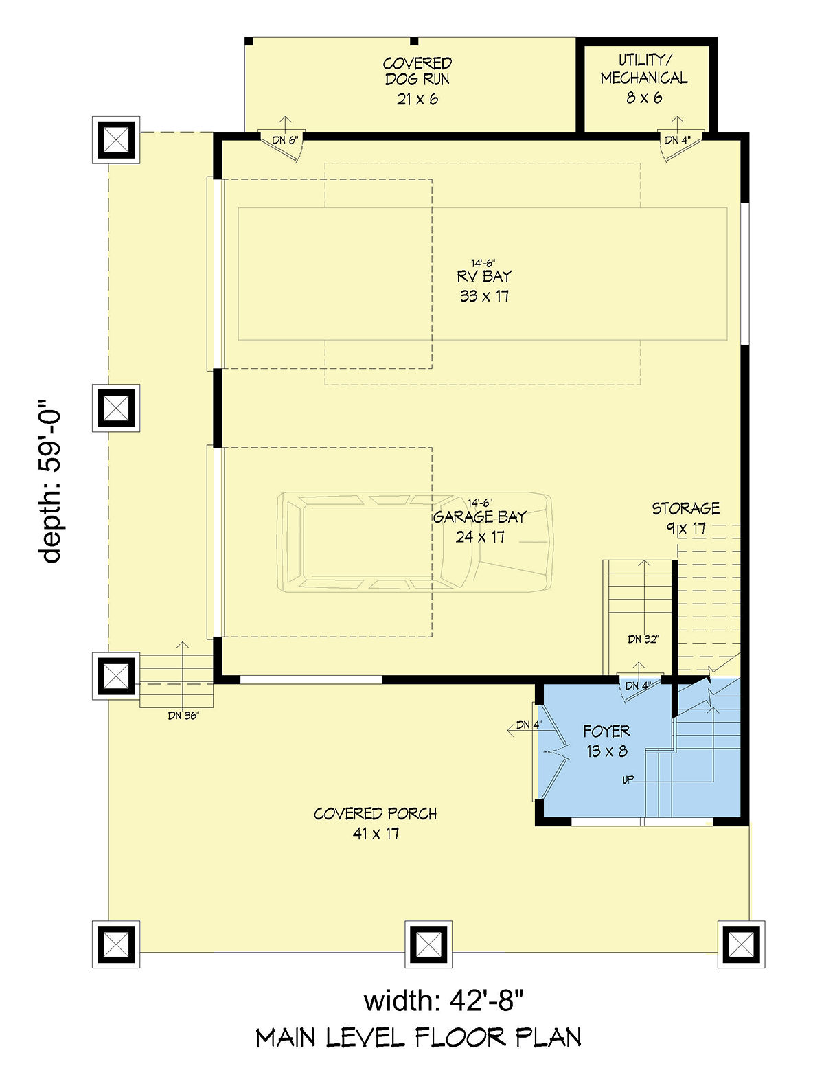 Garage-Living Plan 51522 Level One