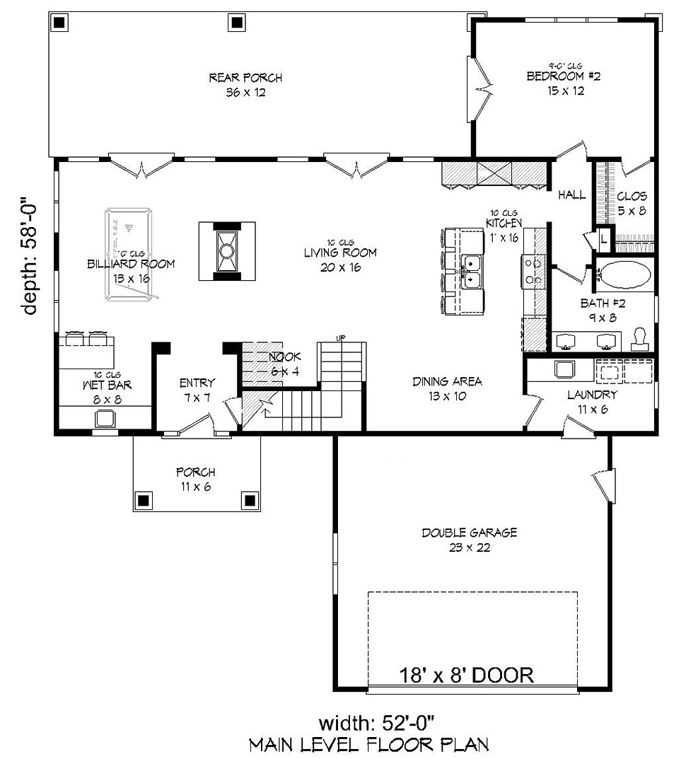 Colonial, Southern, Traditional House Plan 51599 with 3 Bed, 3 Bath, 2 Car Garage Level One