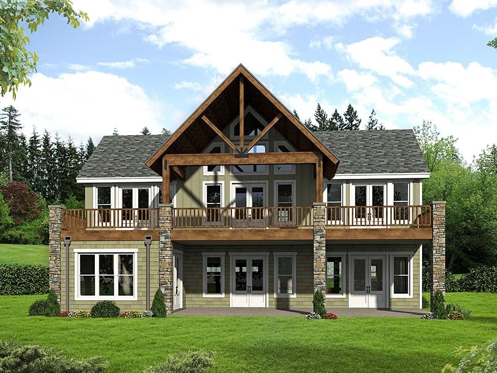 Colonial, Southern, Traditional House Plan 51599 with 3 Bed, 3 Bath, 2 Car Garage Rear Elevation