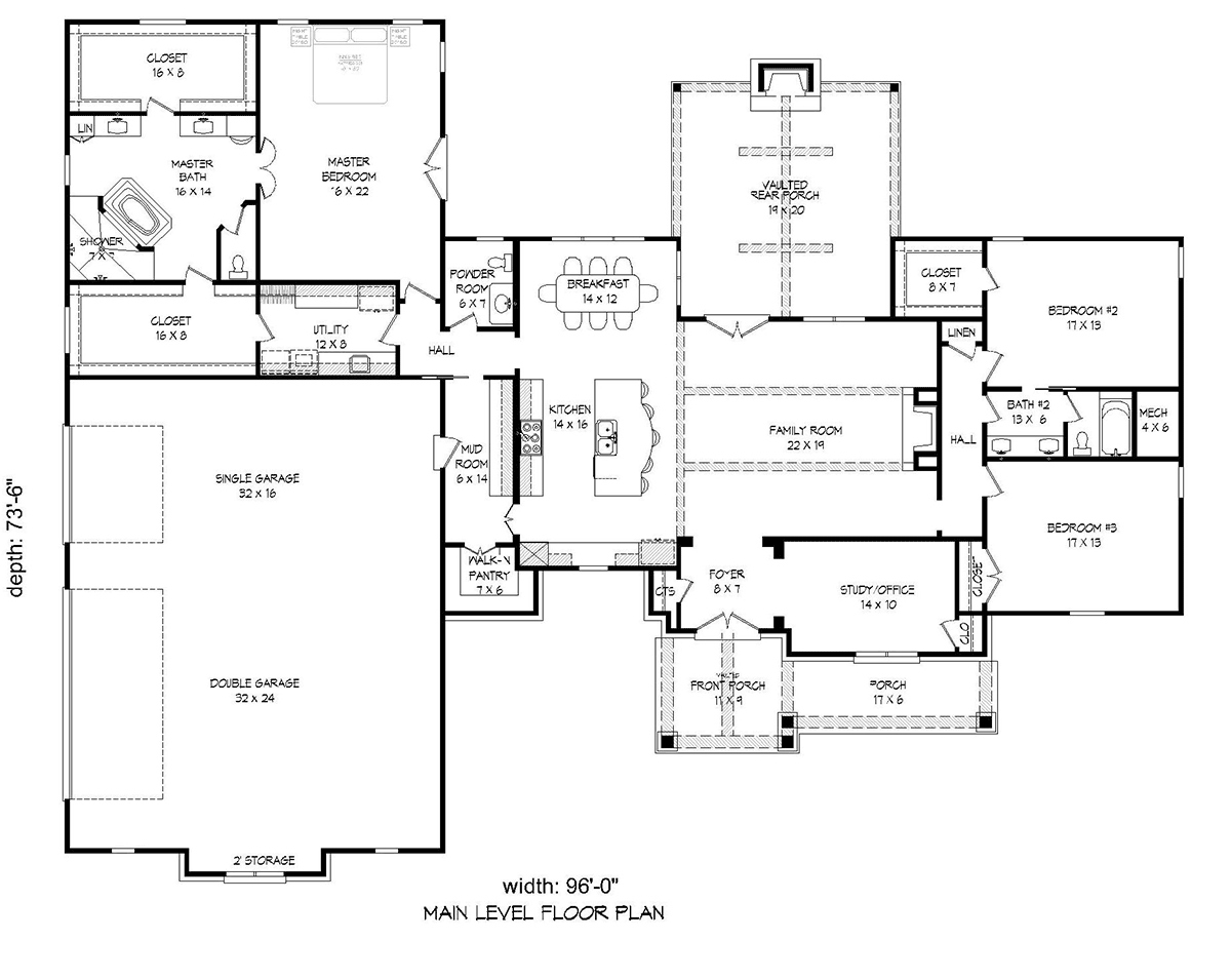 Plan 51646 | Ranch Style with 3 Bed, 3 Bath, 3 Car Garage