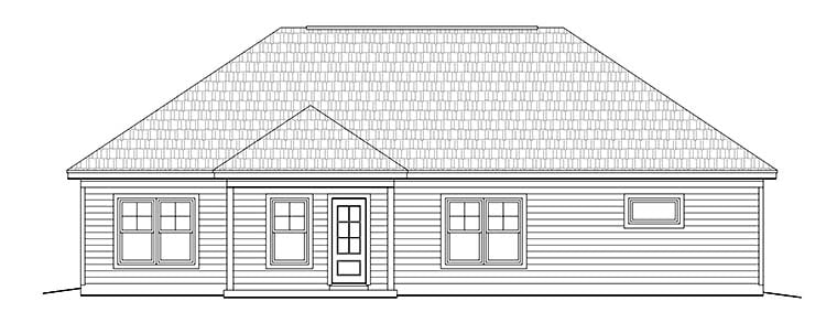Cottage, Craftsman, Ranch, Southern Plan with 1452 Sq. Ft., 3 Bedrooms, 2 Bathrooms, 2 Car Garage Rear Elevation