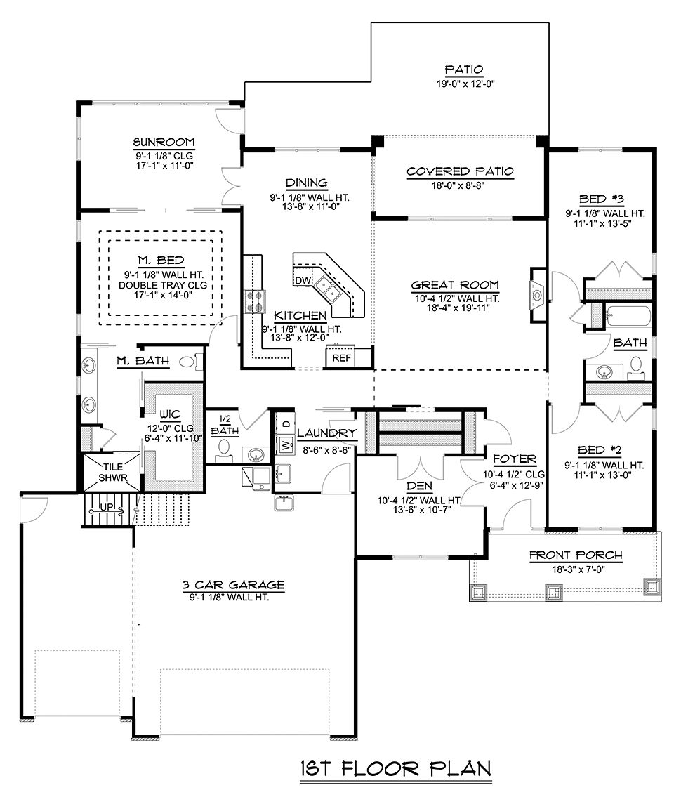 Bungalow, Country, Craftsman, Traditional House Plan 51819 with 3 Bed, 3 Bath, 3 Car Garage Level One