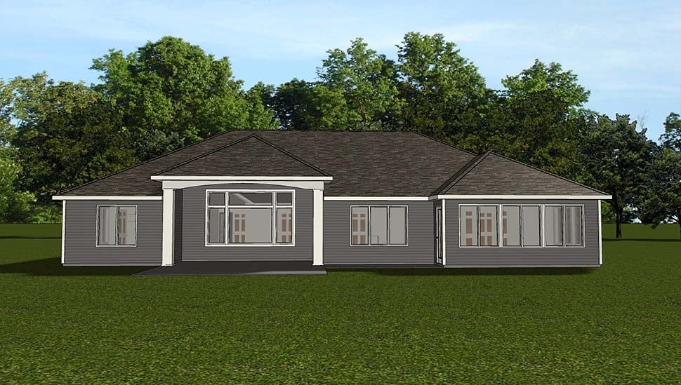 Bungalow, Country, Craftsman, Traditional House Plan 51819 with 3 Bed, 3 Bath, 3 Car Garage Rear Elevation