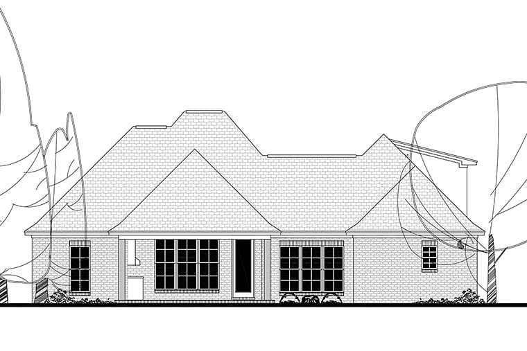 Country, French Country, Southern Plan with 2146 Sq. Ft., 4 Bedrooms, 3 Bathrooms, 2 Car Garage Rear Elevation