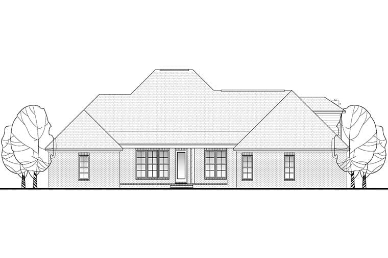Country, European, French Country Plan with 2506 Sq. Ft., 4 Bedrooms, 3 Bathrooms, 2 Car Garage Rear Elevation