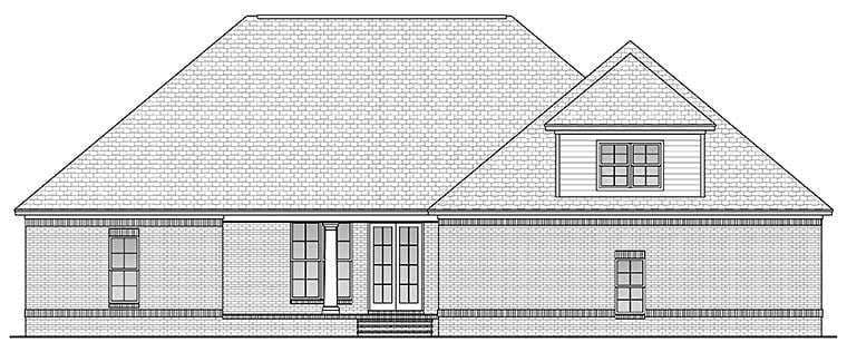 Acadian, Country, French Country Plan with 2800 Sq. Ft., 4 Bedrooms, 3 Bathrooms, 2 Car Garage Rear Elevation