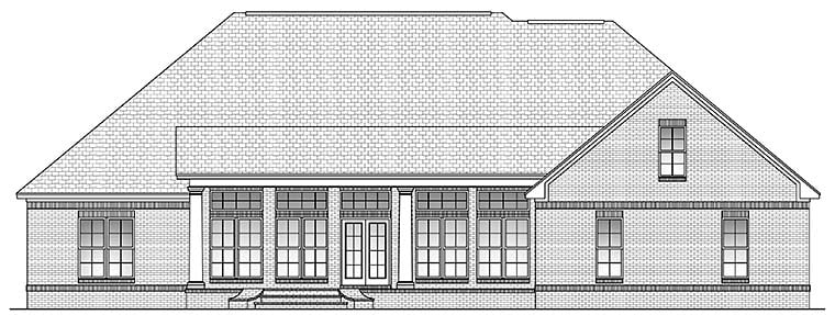 Acadian, Country, French Country, Southern Plan with 2900 Sq. Ft., 4 Bedrooms, 3 Bathrooms, 2 Car Garage Rear Elevation