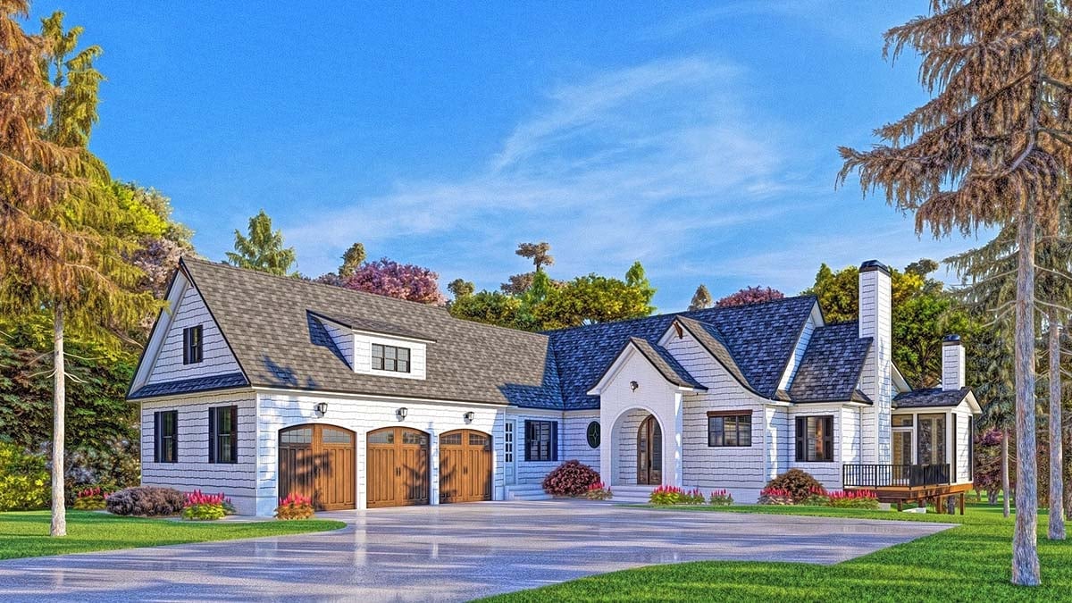Coastal, Farmhouse, Southern Plan with 3794 Sq. Ft., 4 Bedrooms, 5 Bathrooms, 3 Car Garage Elevation