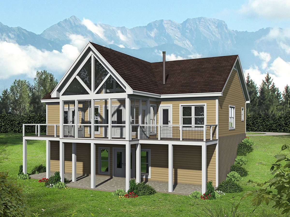 Country, Ranch, Traditional Plan with 1304 Sq. Ft., 2 Bedrooms, 2 Bathrooms Rear Elevation