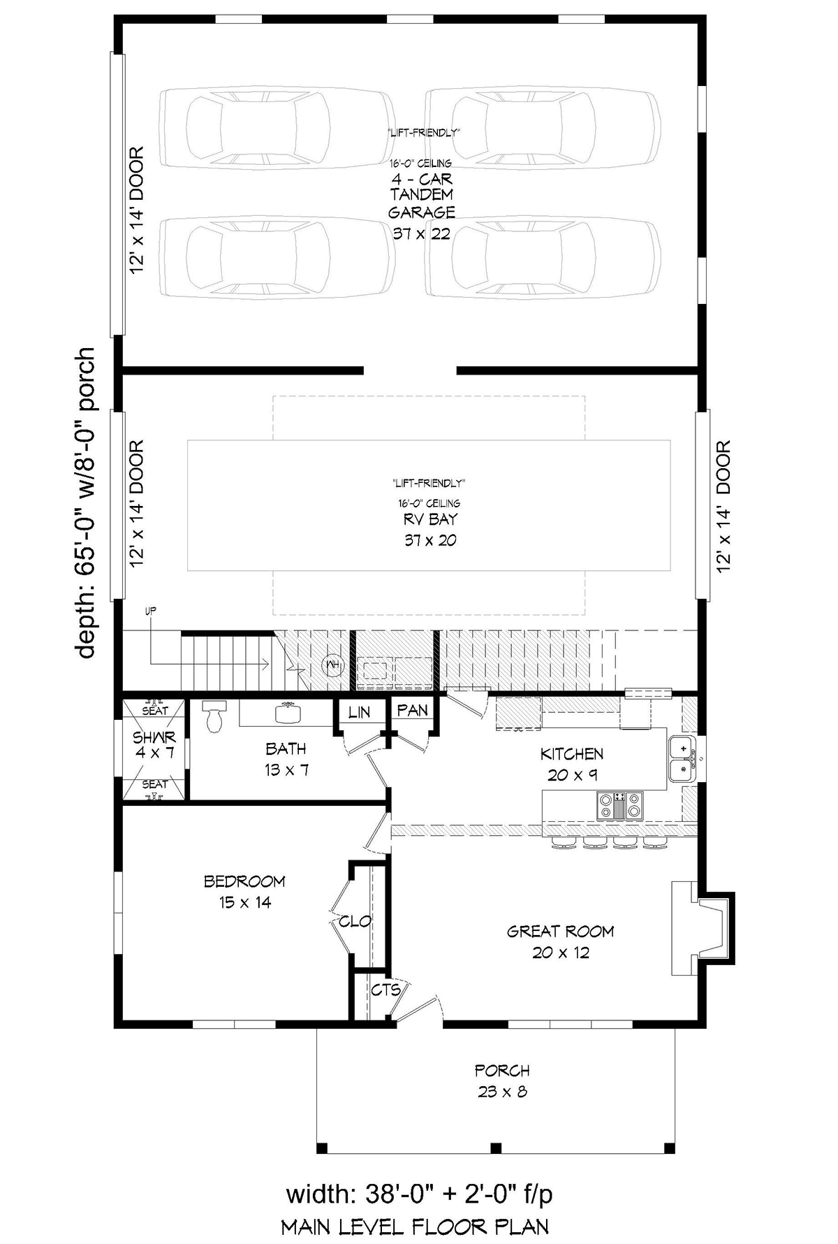 Garage-Living Plan 52129 Level One