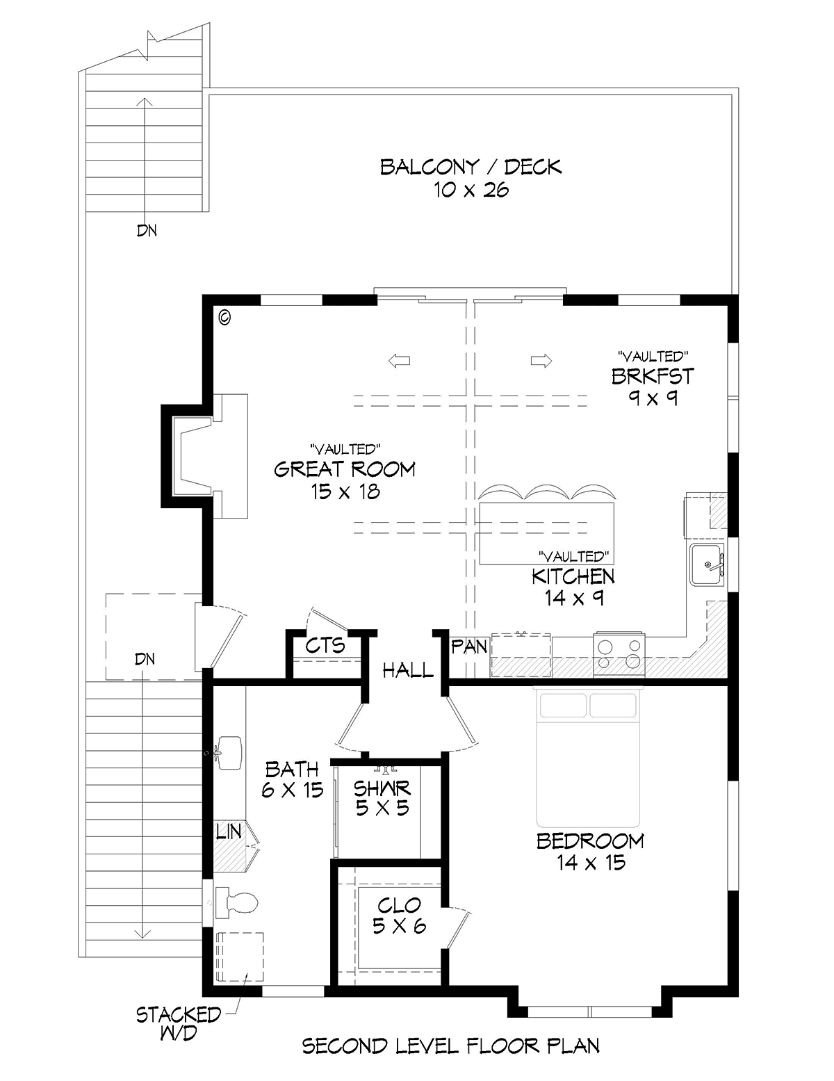 Garage-Living Plan 52147 Level Two