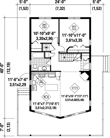 Plan 52799 | with 2 Bed, 1 Bath