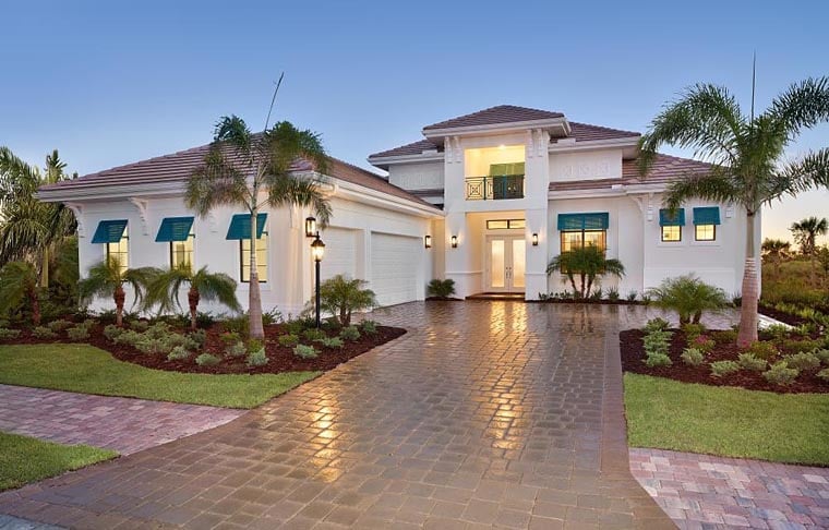 Coastal, Florida, Mediterranean Plan with 2947 Sq. Ft., 4 Bedrooms, 5 Bathrooms, 3 Car Garage Elevation