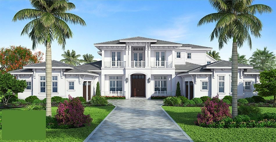 Coastal, Florida, Mediterranean Plan with 5464 Sq. Ft., 4 Bedrooms, 6 Bathrooms, 4 Car Garage Picture 2