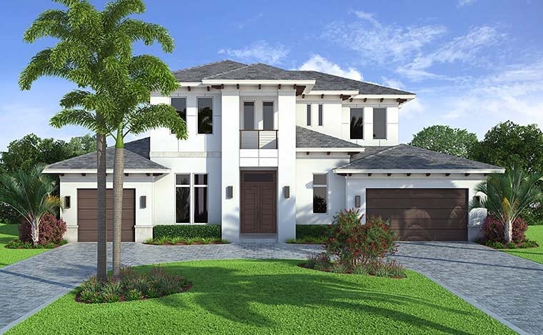 Coastal, Contemporary, Florida Plan with 4532 Sq. Ft., 4 Bedrooms, 5 Bathrooms, 3 Car Garage Picture 2