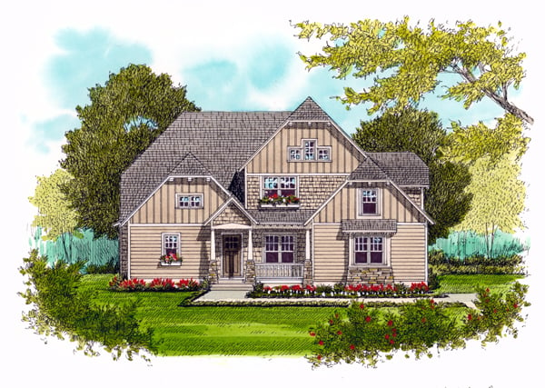 Craftsman Plan with 2744 Sq. Ft., 4 Bedrooms, 4 Bathrooms, 2 Car Garage Elevation