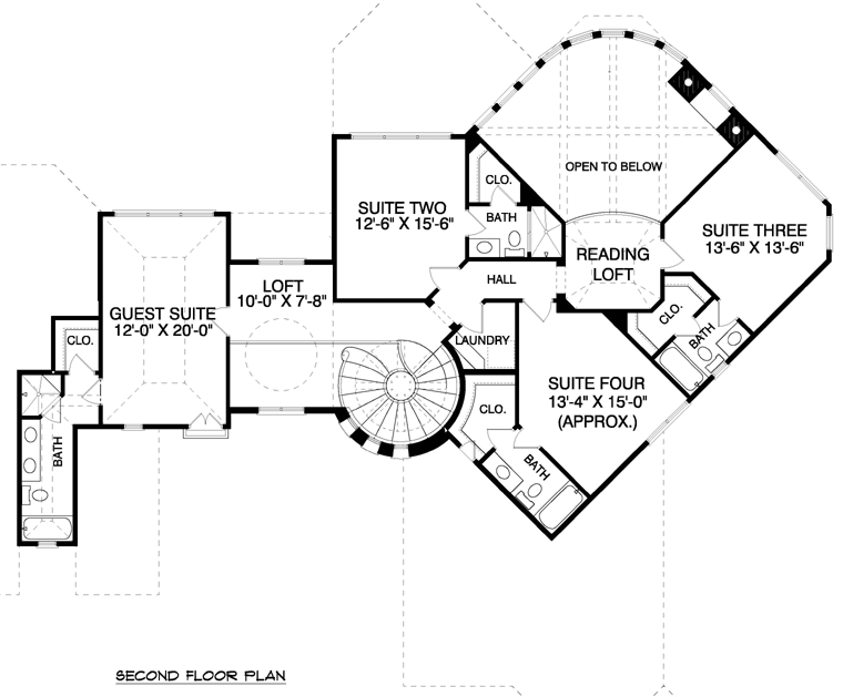 Mediterranean House Plan 53734 with 5 Bed, 6 Bath, 4 Car Garage Level Two