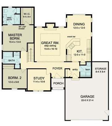 Plan 54087 | Ranch Style with 2 Bed, 2 Bath, 2 Car Garage