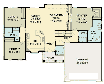 Plan 54109 | Ranch Style with 3 Bed, 3 Bath, 2 Car Garage