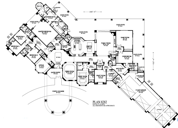 Plan 54722 | Mediterranean Style with 5 Bed, 6 Bath, 6 Car Garage