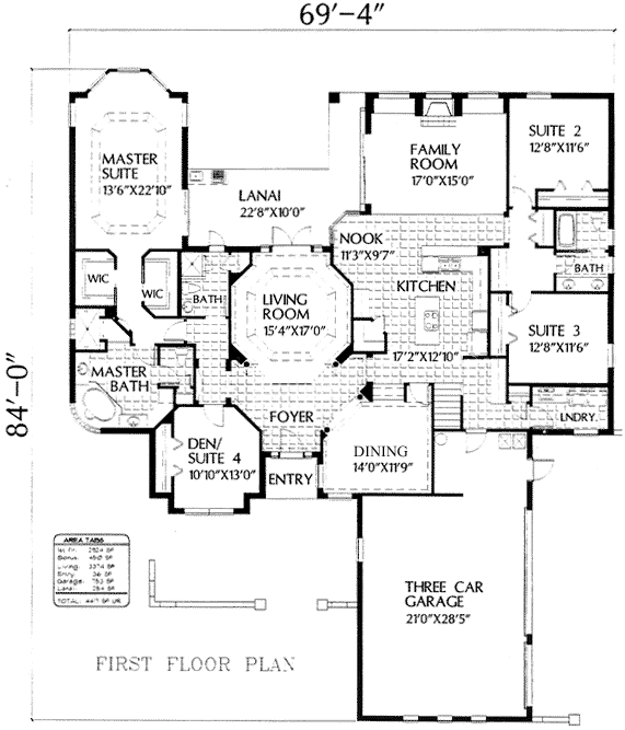 Plan 54853 | Mediterranean Style with 4 Bed, 3 Bath, 3 Car Garage