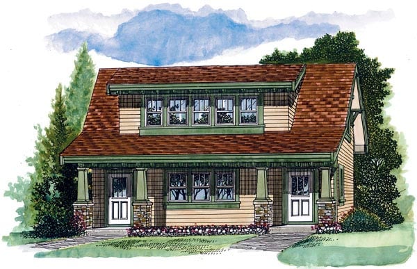 Craftsman Plan with 905 Sq. Ft., 1 Bedrooms, 1 Bathrooms, 2 Car Garage Elevation