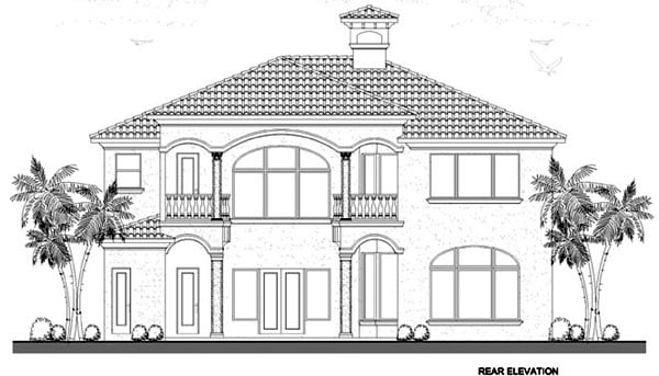 Mediterranean Plan with 4073 Sq. Ft., 4 Bedrooms, 5 Bathrooms, 2 Car Garage Rear Elevation