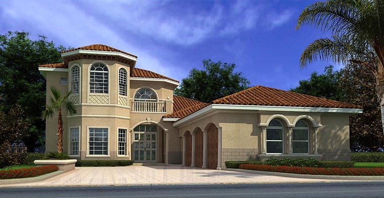 Mediterranean Plan with 4370 Sq. Ft., 4 Bedrooms, 5 Bathrooms, 3 Car Garage Elevation