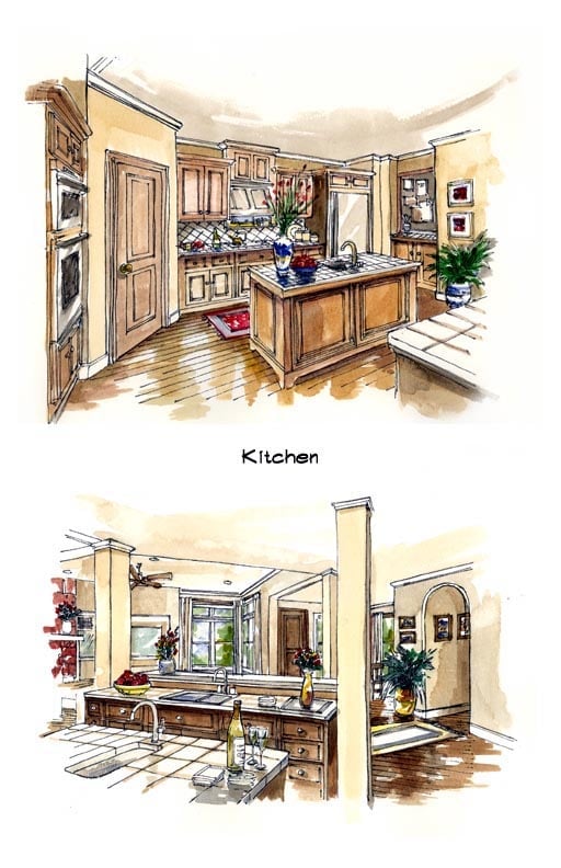 Mediterranean, Southwest Plan with 2885 Sq. Ft., 3 Bedrooms, 3 Bathrooms, 3 Car Garage Picture 3