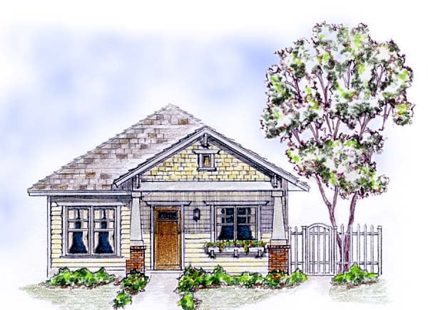 Cottage, Craftsman Plan with 938 Sq. Ft., 2 Bedrooms, 2 Bathrooms, 1 Car Garage Elevation