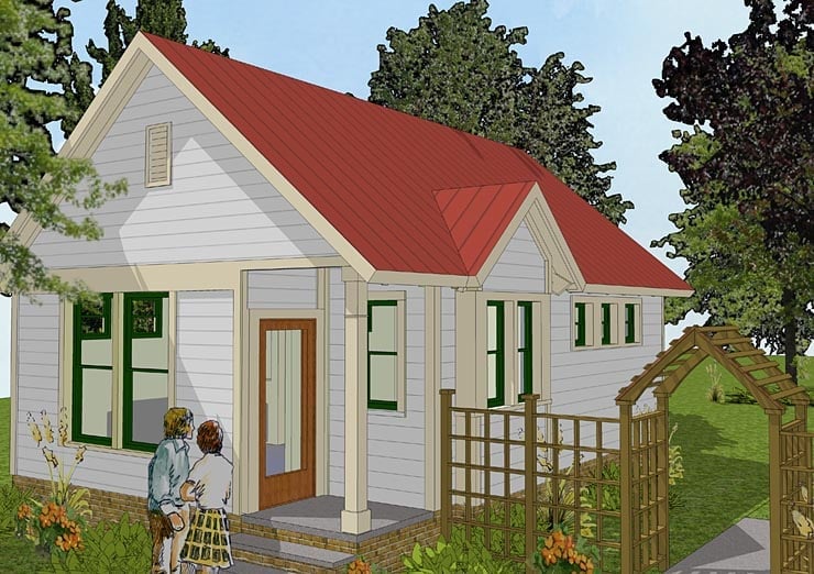 Bungalow, Cabin, Cottage, Traditional Plan with 516 Sq. Ft., 1 Bedrooms, 1 Bathrooms Elevation