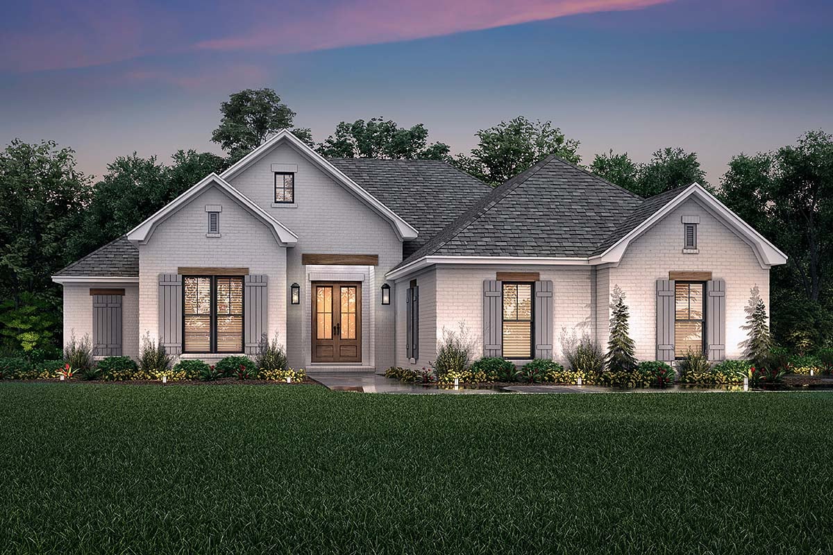 Country, French Country, One-Story, Traditional Plan with 1817 Sq. Ft., 3 Bedrooms, 2 Bathrooms, 2 Car Garage Elevation