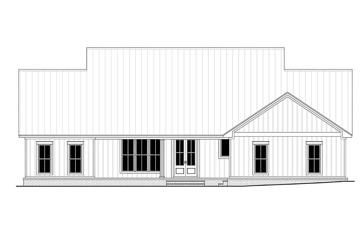 Country, Farmhouse, One-Story, Traditional Plan with 2390 Sq. Ft., 4 Bedrooms, 3 Bathrooms, 2 Car Garage Rear Elevation