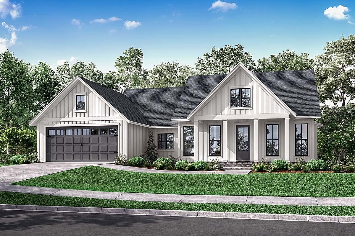 Country, Farmhouse, New American Style, One-Story, Traditional Plan with 1706 Sq. Ft., 3 Bedrooms, 2 Bathrooms, 2 Car Garage Elevation