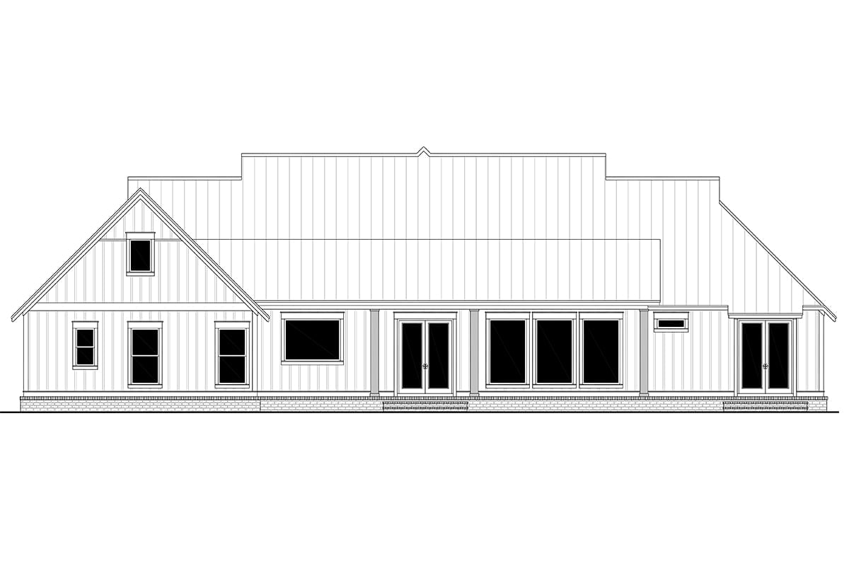 Country, Farmhouse, New American Style, Traditional Plan with 3086 Sq. Ft., 4 Bedrooms, 4 Bathrooms, 3 Car Garage Rear Elevation