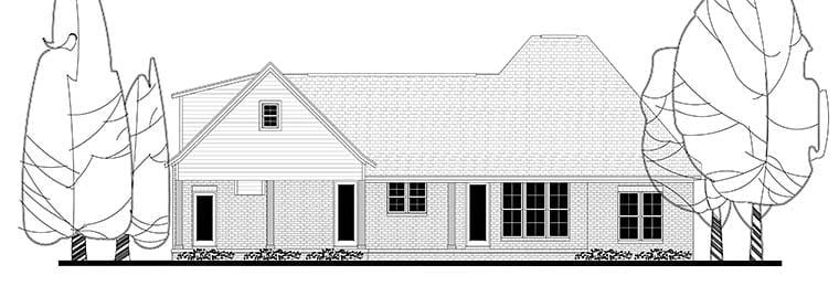 Acadian, Country, European, French Country, Southern House Plan 56908 with 3 Bed, 2 Bath, 2 Car Garage Rear Elevation