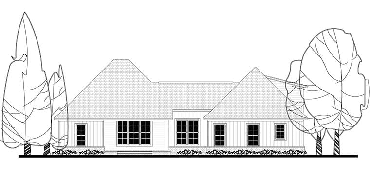 Country, Craftsman, New American Style, Southern, Traditional Plan with 2073 Sq. Ft., 3 Bedrooms, 2 Bathrooms, 2 Car Garage Rear Elevation