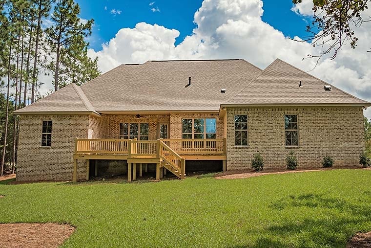 European, French Country, Southern, Traditional Plan with 2399 Sq. Ft., 4 Bedrooms, 3 Bathrooms, 2 Car Garage Rear Elevation