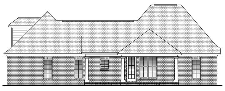 Acadian, Country, French Country, Southern Plan with 1750 Sq. Ft., 3 Bedrooms, 2 Bathrooms, 2 Car Garage Rear Elevation