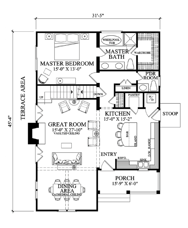 House Plan 57068 Level One