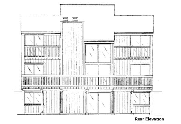 Contemporary, Narrow Lot Plan with 2174 Sq. Ft., 4 Bedrooms, 2 Bathrooms, 2 Car Garage Rear Elevation