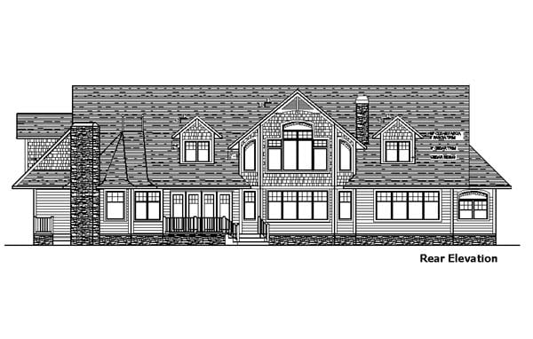 Plan with 3655 Sq. Ft., 3 Bedrooms, 4 Bathrooms, 3 Car Garage Rear Elevation