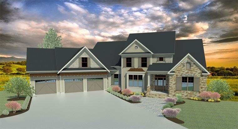 Craftsman, Traditional Plan with 3758 Sq. Ft., 5 Bedrooms, 5 Bathrooms, 3 Car Garage Picture 2
