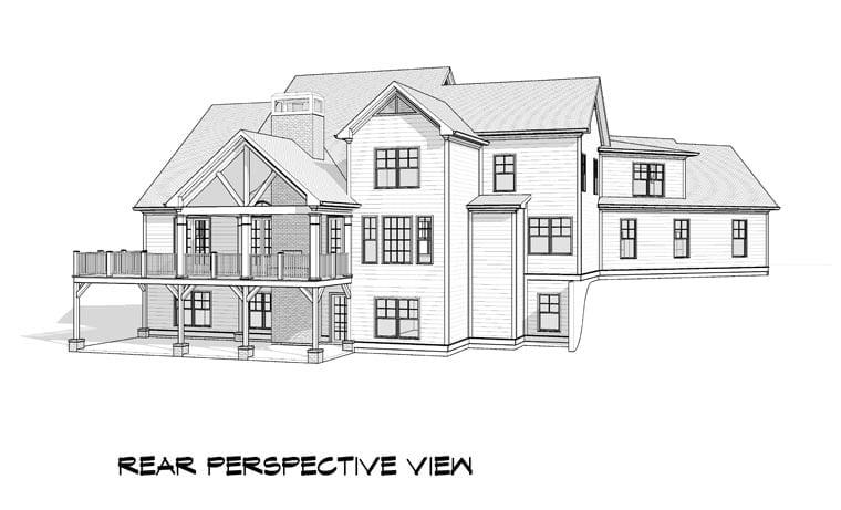 Craftsman, Traditional Plan with 3758 Sq. Ft., 5 Bedrooms, 5 Bathrooms, 3 Car Garage Rear Elevation