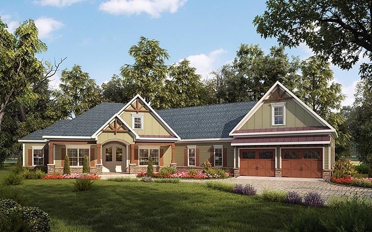 Craftsman Plan with 2780 Sq. Ft., 4 Bedrooms, 3 Bathrooms, 2 Car Garage Elevation