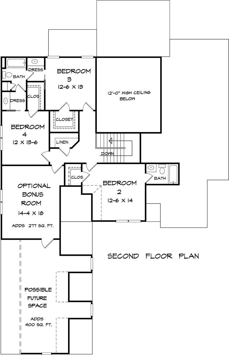 Plan 58277 | Traditional Style with 4 Bed, 4 Bath, 3 Car Garage