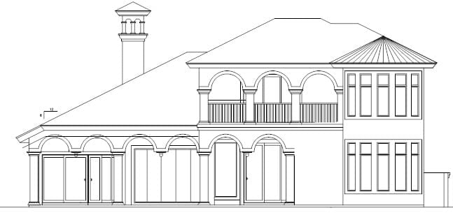 Florida Plan with 3341 Sq. Ft., 3 Bedrooms, 5 Bathrooms, 3 Car Garage Rear Elevation