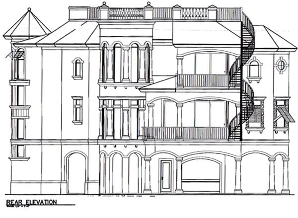 Florida Plan with 3014 Sq. Ft., 3 Bedrooms, 5 Bathrooms, 2 Car Garage Rear Elevation