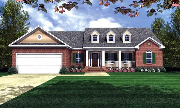 Country, Ranch, Traditional Plan with 1800 Sq. Ft., 3 Bedrooms, 2 Bathrooms, 2 Car Garage Elevation