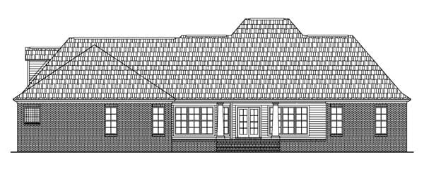 Acadian, Colonial, Country, European, Southern Plan with 2501 Sq. Ft., 4 Bedrooms, 3 Bathrooms, 2 Car Garage Rear Elevation